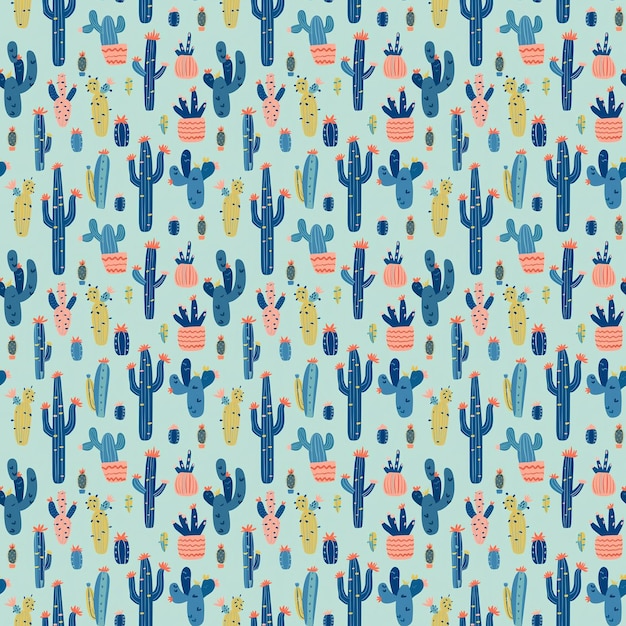 Pattern of different cacti light colorful solid background vector art