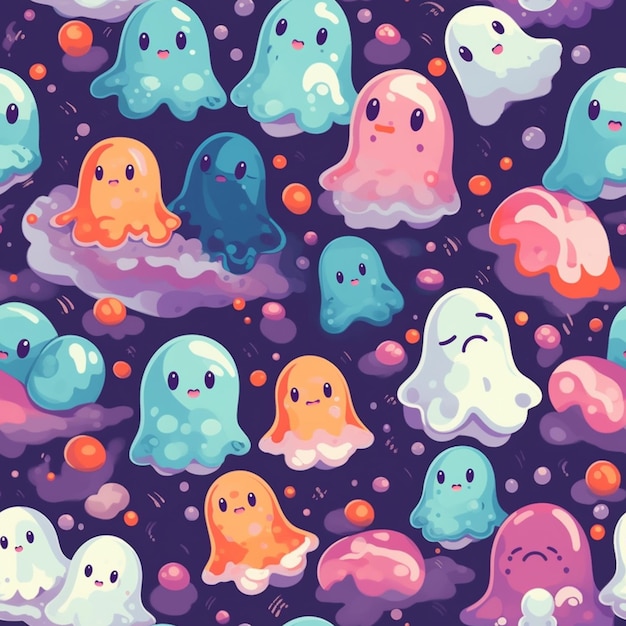 A pattern of different colored ghosts with one saying'ghost '