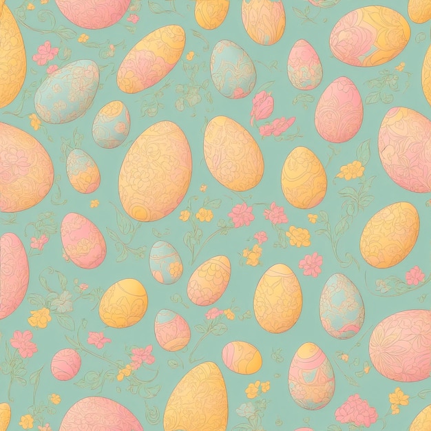 Photo pattern of easter eggs and flowers pastel smoky colors