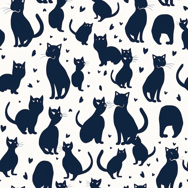 Photo a pattern featuring simple silhouettes of cats in different poses arranged in a repetitive pattern