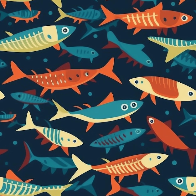 A pattern of fish in blue and orange