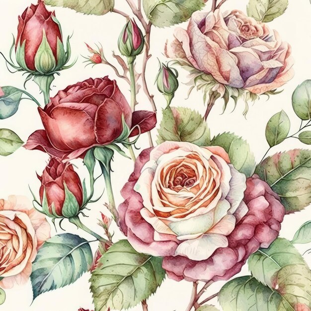 pattern floral rose watercolor