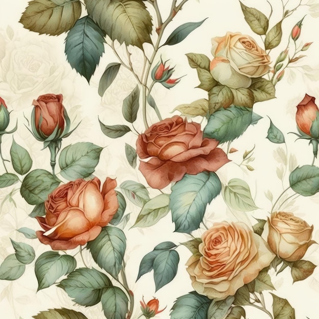 pattern floral rose watercolor