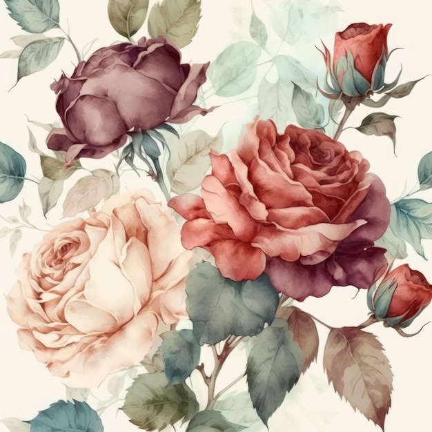 pattern floral rose watercolor