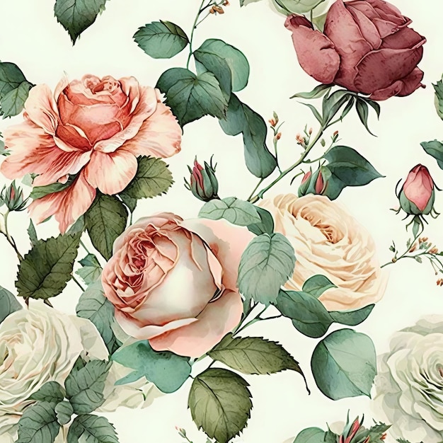 pattern floral rose watercolor