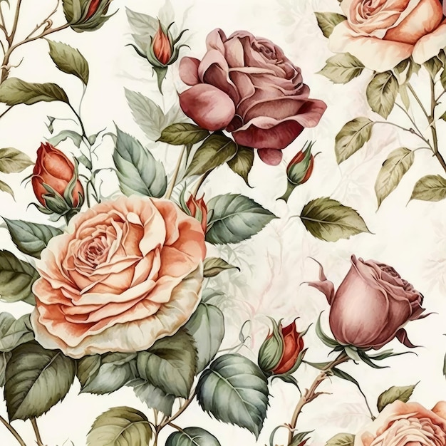 pattern floral rose watercolor