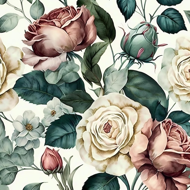 pattern floral rose watercolor