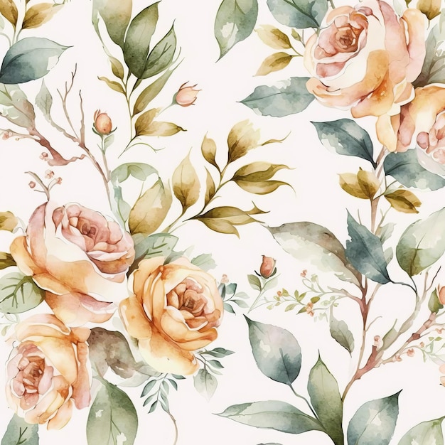 pattern floral rose watercolor