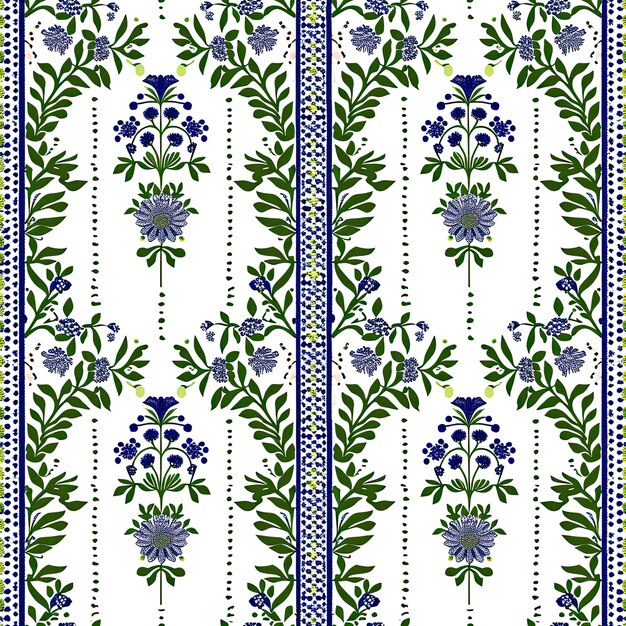 Photo a pattern of flowers in blue and green