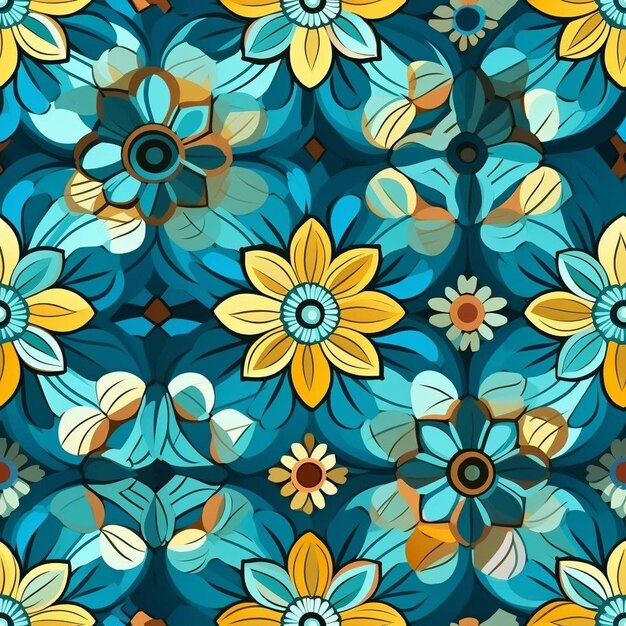 A pattern of flowers in blue and yellow.