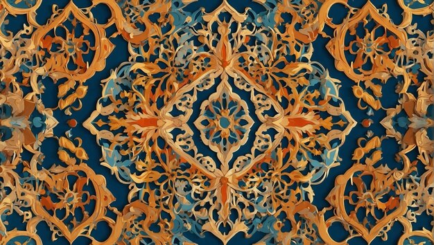 a pattern of flowers and leaves on a blue backgroundarabic pattern