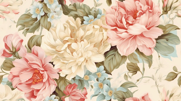 pattern flowers roses lilies or asters in a vintage