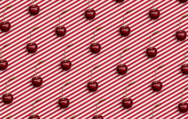 Photo pattern from cherries on striped paper
