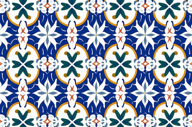 青とオレンジのタイルのパターン。