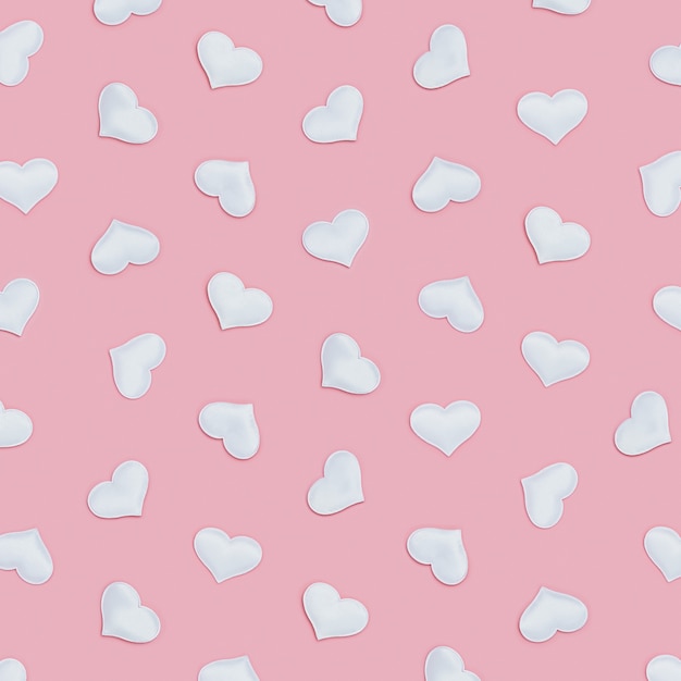 Pattern from white hearts symbols of love on pink