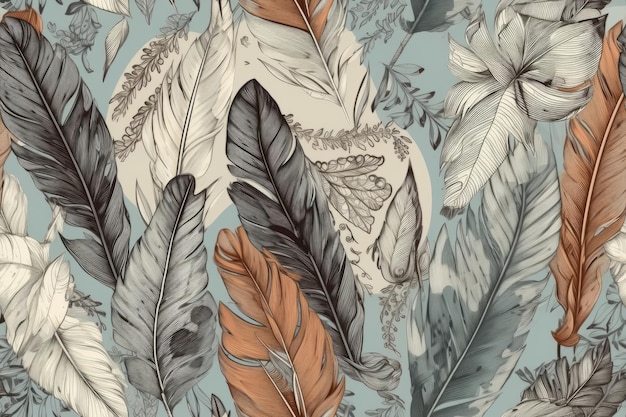 A Pattern of Gray and Beige Feather on Ivory Background Generative AI