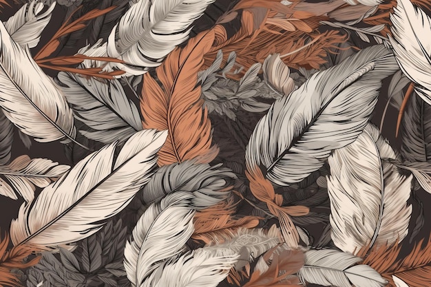 A Pattern of Gray and Beige Feather on Ivory Background Generative AI