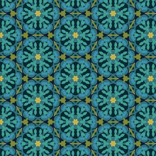 Photo a pattern of green and blue flowers on a blue background