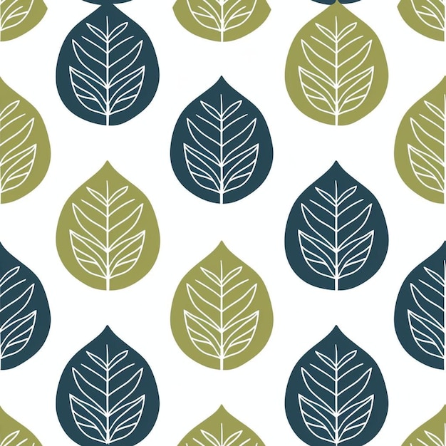 Photo a pattern of green and blue leaves on a white background