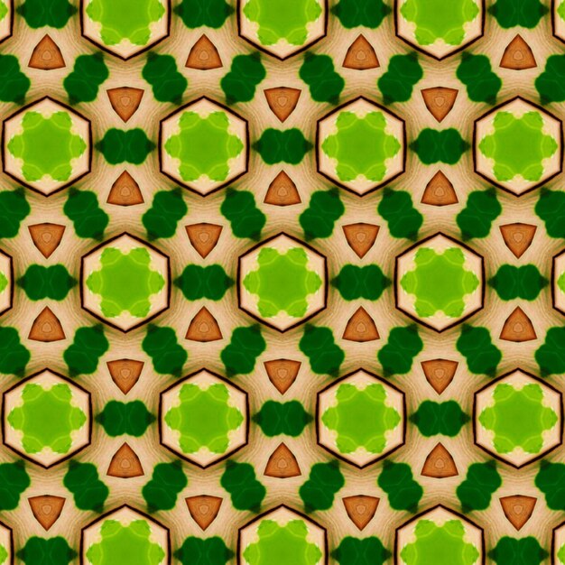 Photo a pattern of green leaves and brown hearts on a brown background