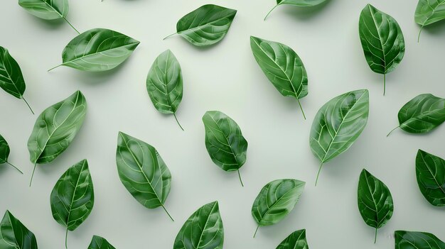 A pattern of green leaves on a white background