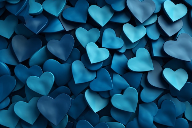 Pattern of hearts in shades of blue