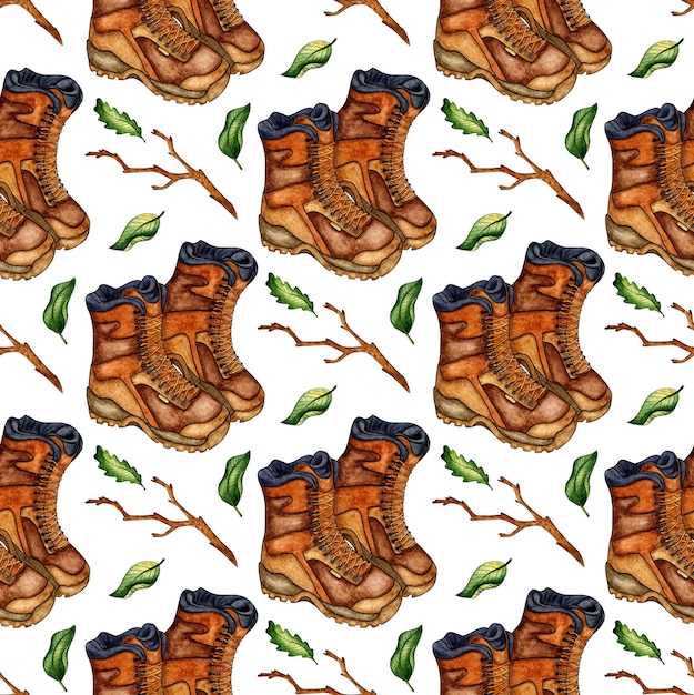 Pattern hiking boots watercolor