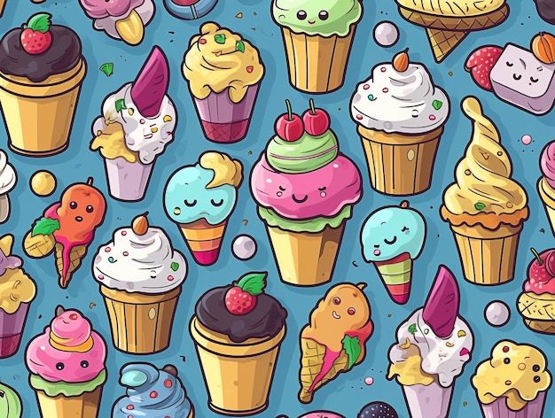 A pattern of ice creams with different flavors.
