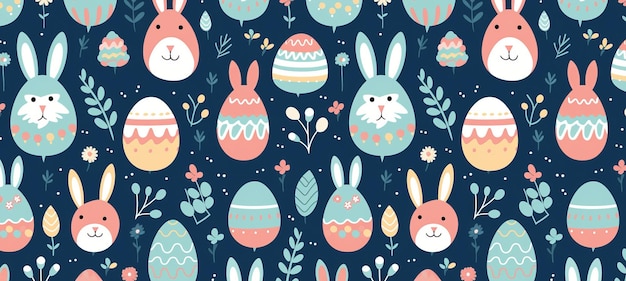 Pattern illustration of cute and colorful easter eggs banner Design for poster card or greetings