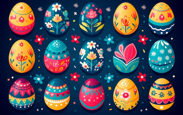 Pattern illustration of cute and colorful easter eggs banner Design for poster card or greetings