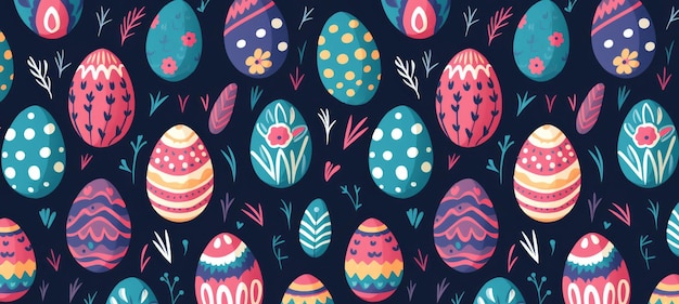 Pattern illustration of cute and colorful easter eggs banner Design for poster card or greetings