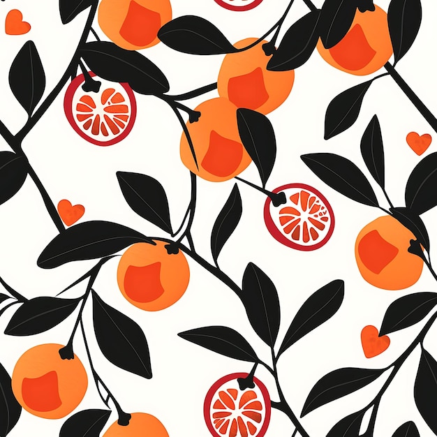 Pattern Kumquat With Oval Shape and Cute Design With Heart Shaped Pa Tile Seamless Art Tattoo Ink