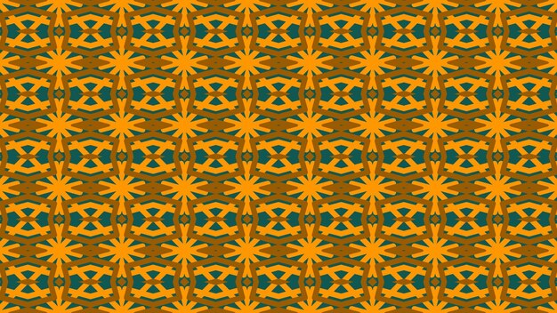オレンジ、青、黄色の葉と花のパターン。
