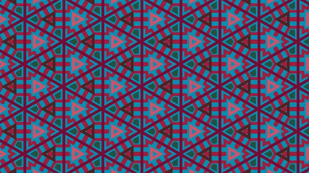 A pattern of the leaves in the form of a tree with a red and blue geometric pattern.