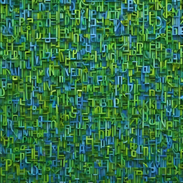 A pattern of the letters in blue and green