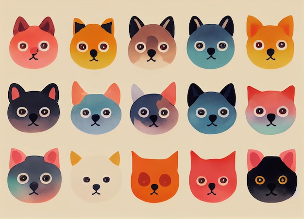 Pattern of little funny animals. Watercolour.