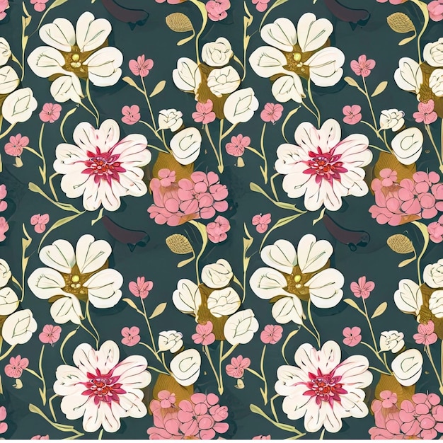 Pattern of lovely flowers vintage style Beautiful flowers on a dark background