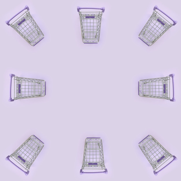 Pattern of many small shopping carts on  violet