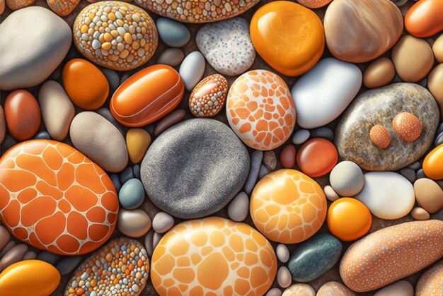 Pattern of many various smooth orange stones Generative AI
