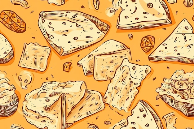 Photo a pattern of nachos with a piece of cheese on the top.