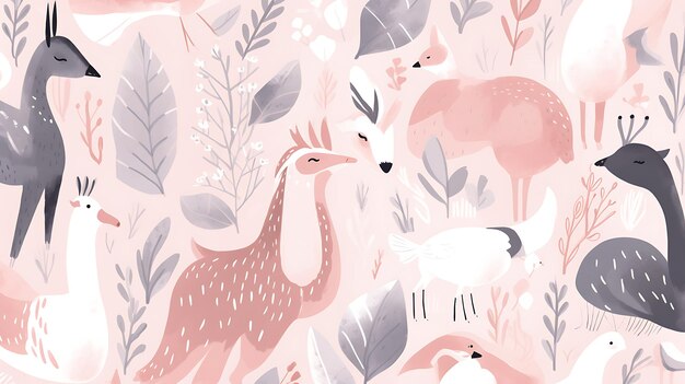 Pattern_of_Plant_2D_Flat_General_Illustration_Pattern_Animal_Silver_and_Blush_minimalist_decoration_