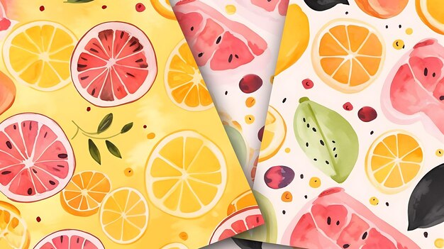 パターン_of_Plant_2D_Flat_General_Illustration_Pattern_Fruit_Yellow_and_Pink_J_minimalist_decoration_