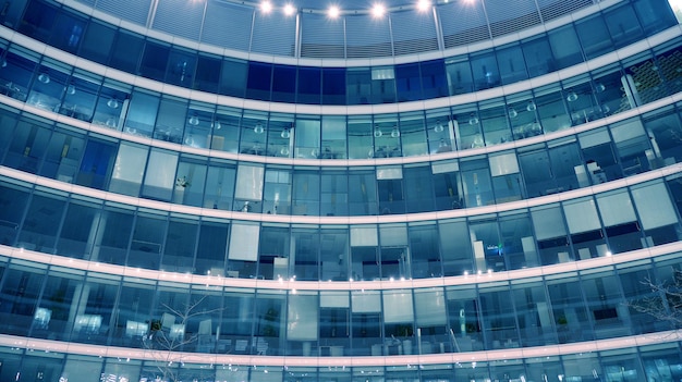 Pattern of office buildings windows illuminated at night Lighting with Glass architecture facade