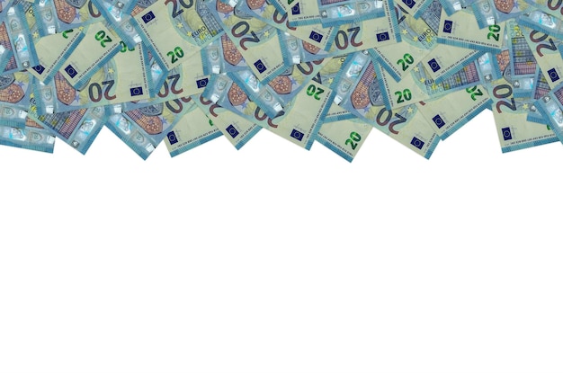 Pattern part of 20 euro banknote closeup with small blue details