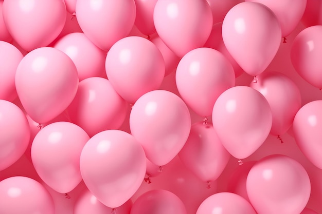 Pattern of pink air balloons decorated wall as background close up