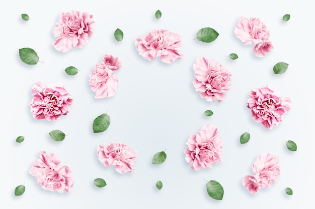 Pattern of pink and beige roses and green leaves on a white background