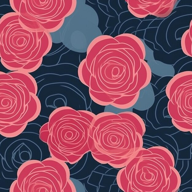 A pattern of pink roses on a black background generative ai
