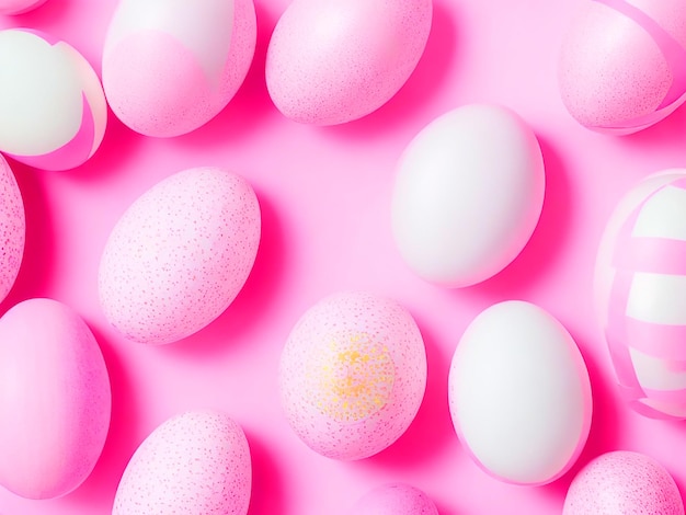 Pattern of pink and white Easter eggs over pink background downloade