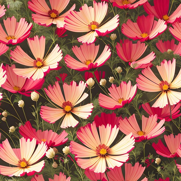 A pattern of pink and yellow flowers with a white center