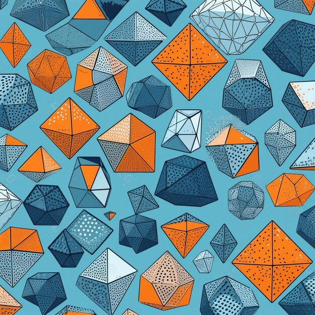 Photo pattern platonic solids blue and orange